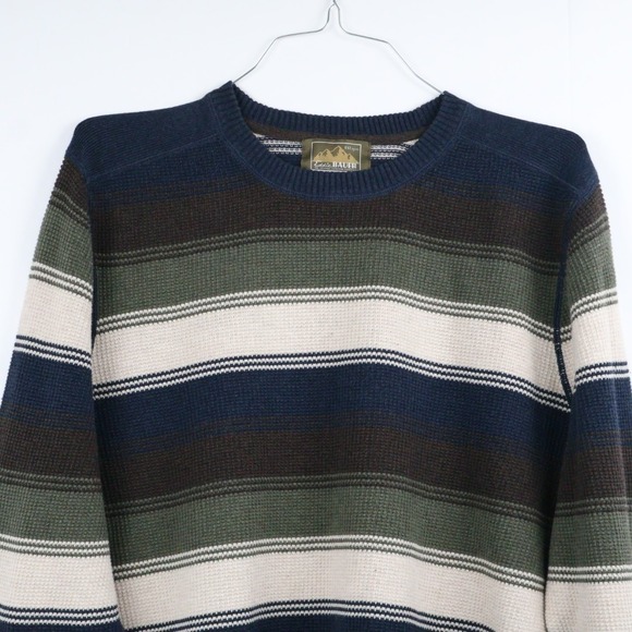 Eddie Bauer Sport Shop Men's XLT TALL Striped Waffle Knit Cotton Sweater Y2K - Picture 2 of 7